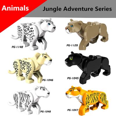 Dschungeltiere Serie Bausteine Gelber Tiger Weißer Leopard Wilder Puma DIY Steine Dekor Spielzeug für Kinder Weihnachtsgeschenke