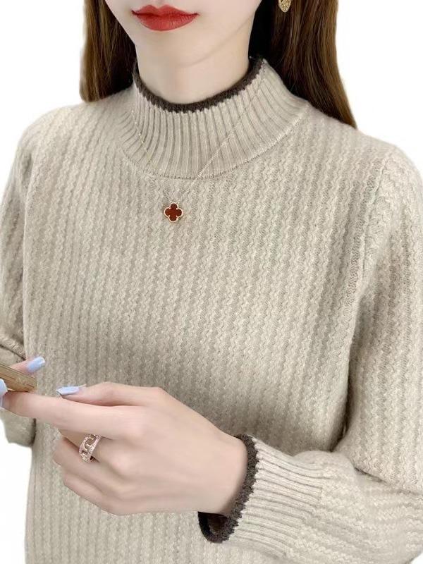 2023 Autumn/Winter Women's Thick Knit Sweater - Loose, Warm Half-High Collar Base Layer