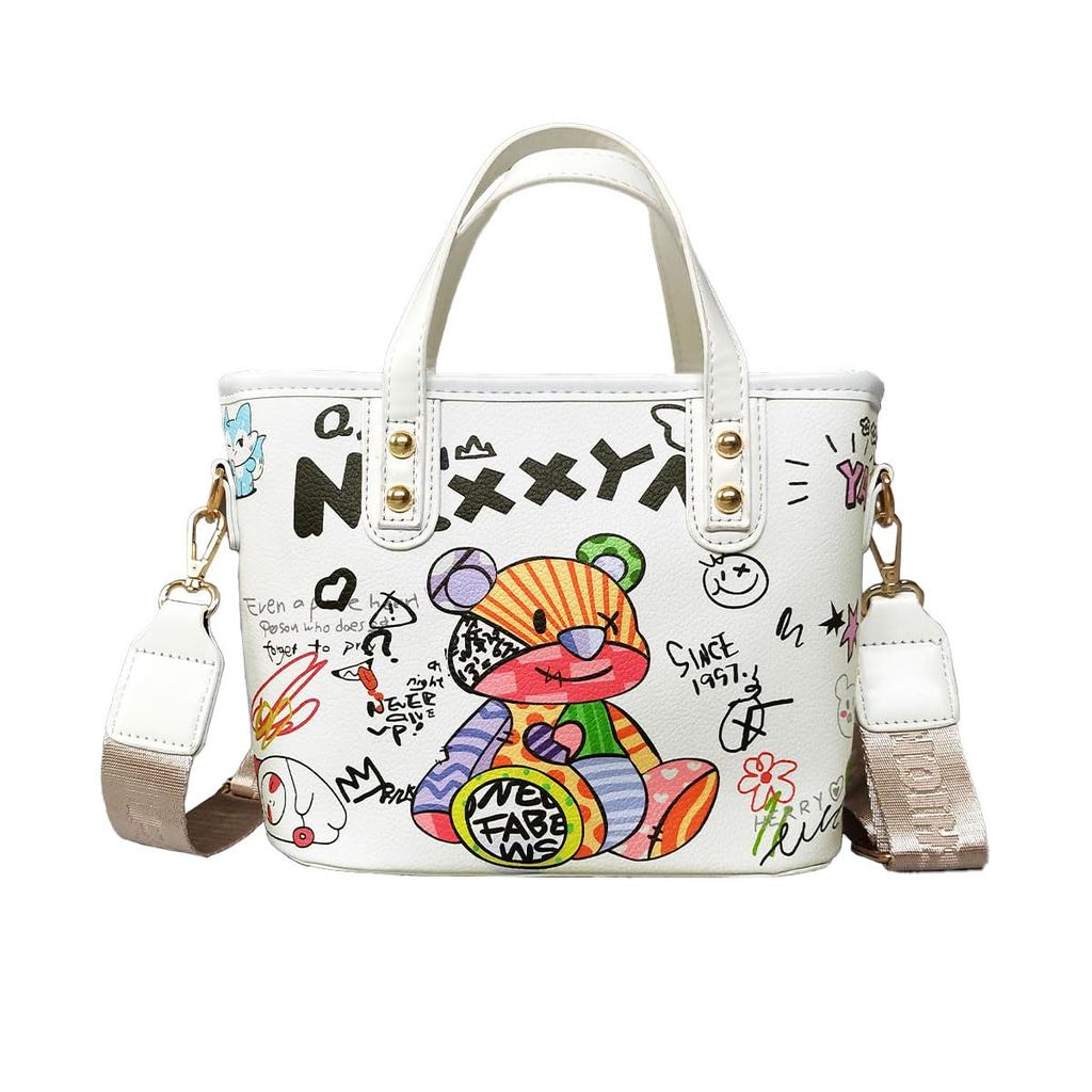 Shoulder Free Crossbody Shoulder Bear Handbag [DIVA Rose] Bag, Women's Handbag, Standing, Bag, Cute, Small, Girls' Bag, Lightweight, (White)