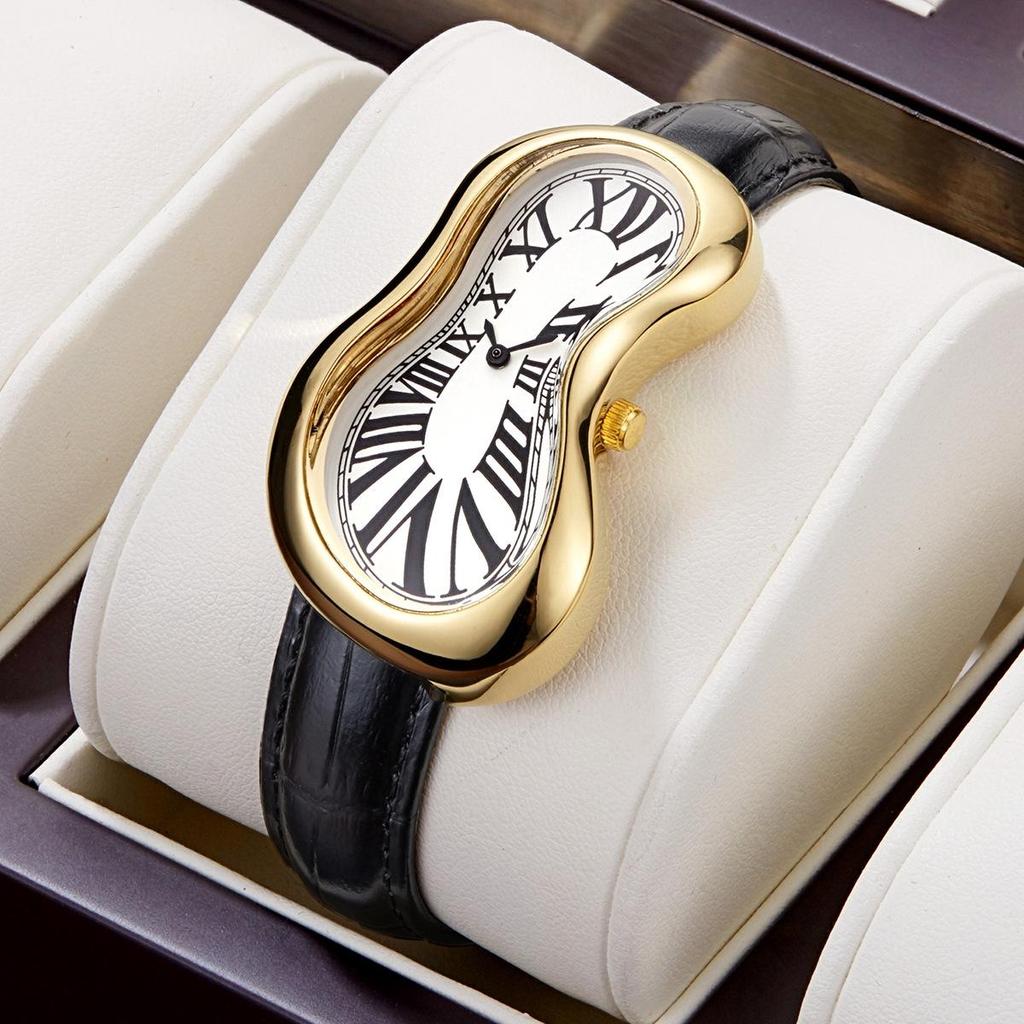 New Y2k Fashion Creative Men Women Melted Twisted Watches Luxury Streetstyle Irregular Shape Dial Unique Design Quartz Watch