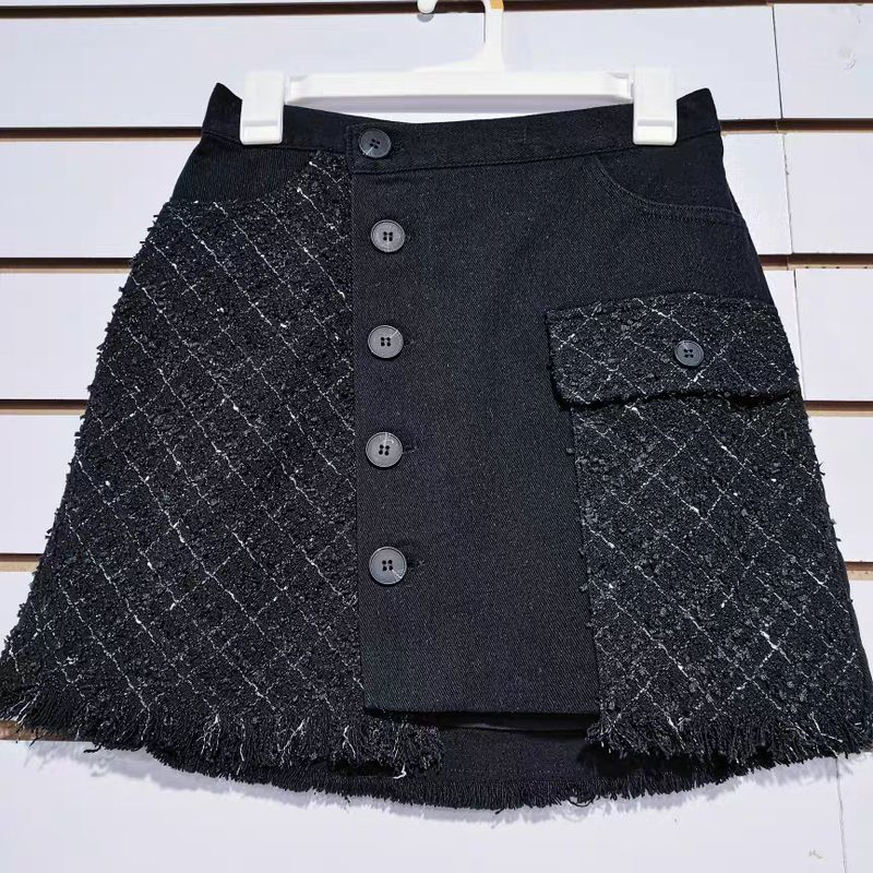 

Brand Tail Goods Cut Label Pure Cotton Washing Classic Slim-Fit One-Step Skirt Small a Skirt Mid Length Long Length Suit Skirt Black Patchwork Tweed Style Skirt L