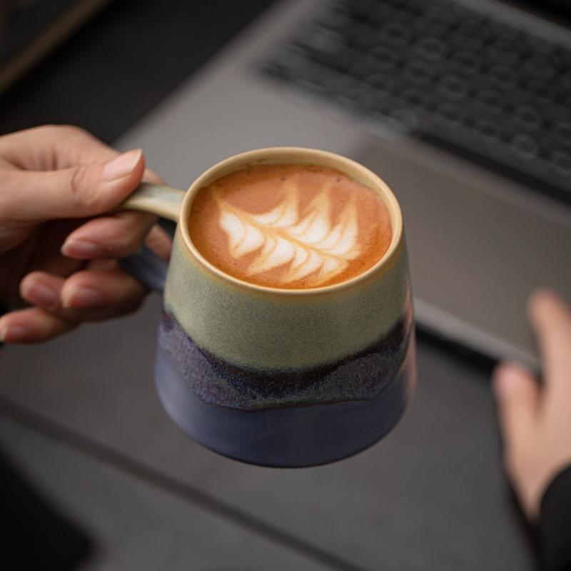 Handmade-Look Coffee Mugs 8Oz Ceramic Art Cup with Wide Base and Handle for Homes Office Beverage Use and Teatimes
