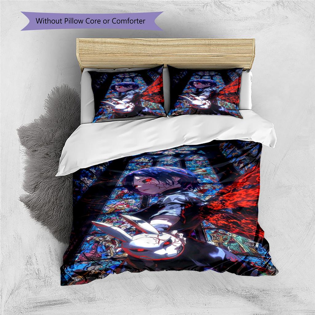 Anime Pattern Bedding Quilt Set Quilt Cover Pillowcase Home Decoration Birthday Gift (1 * Duvet Cover + 2 * Pillowcase, Without Core)