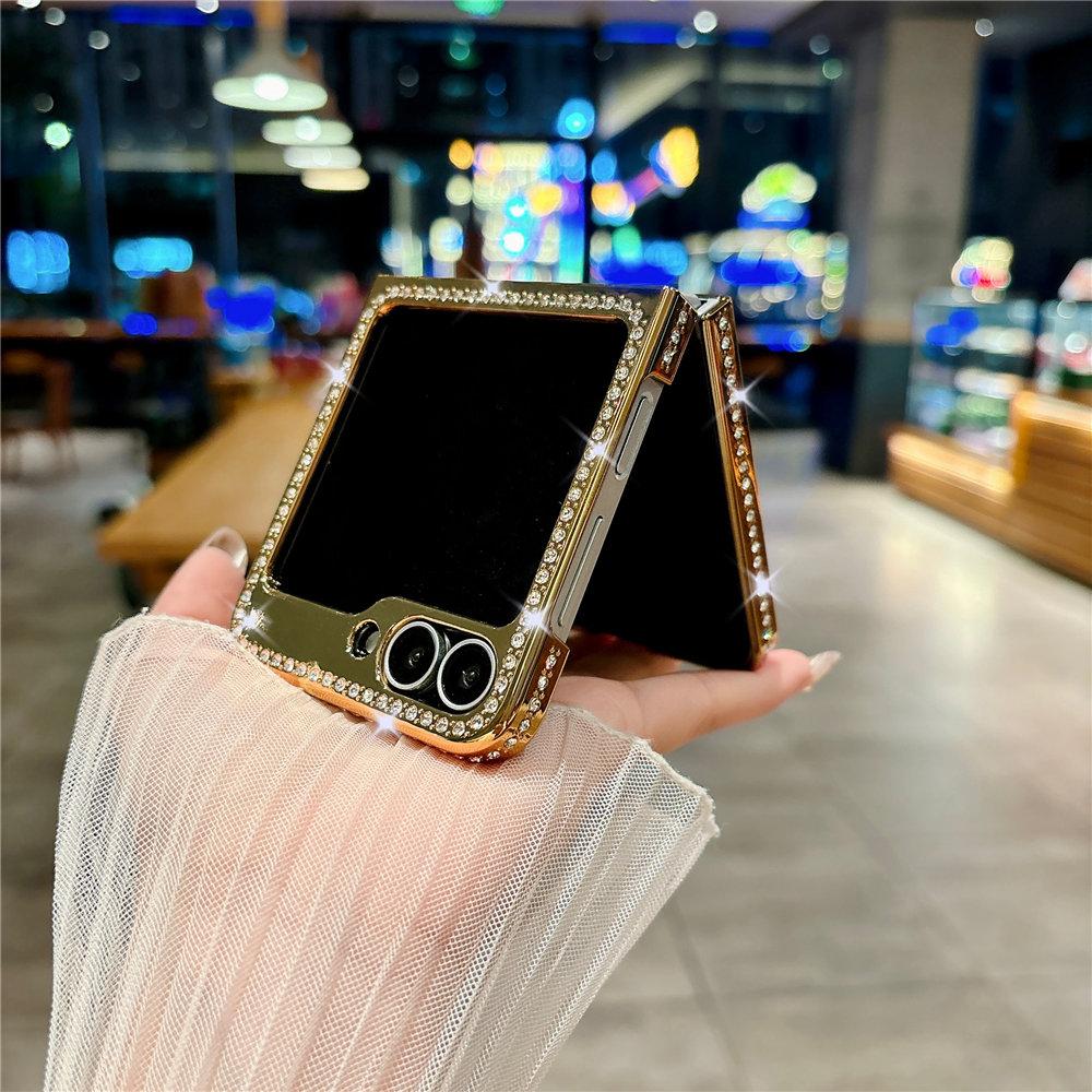 Ring Holder Diamond Case For Samsung Galaxy Z Flip 6 5 4 Zflip 5 Zflip 4 3 Bling Electroplating Cover