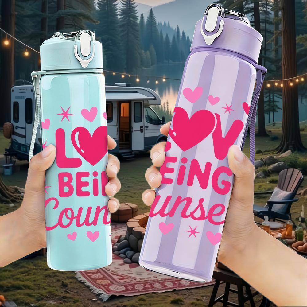 1PC Love Being Counselor Text Graphic,750ml Color Plastic Sports Water Bottle,Leakproof Flip Straw Lid,Suitable for Sports Office Home Use