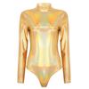 Womens One-piece Shiny Metallic Long Sleeves Gymnastic Dance Leotard Athletic Bodysuit