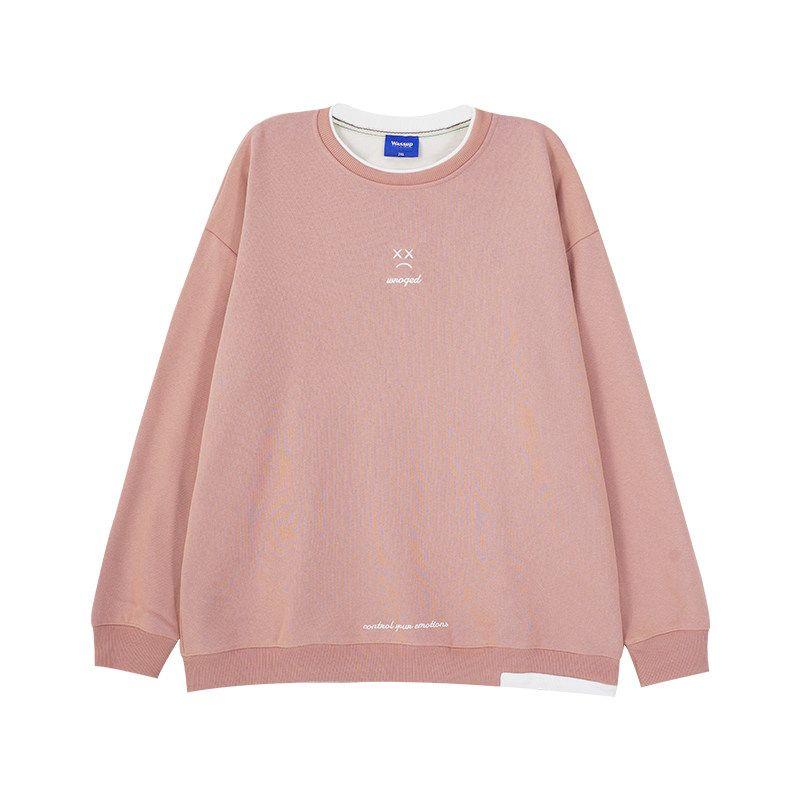 Wassup Fashion Brand Cartoon Smiley Face Fleece-lined round Neck Hoodie Boys Spring, Autumn and Winter All-Matching Couple Pullover Top Heavy