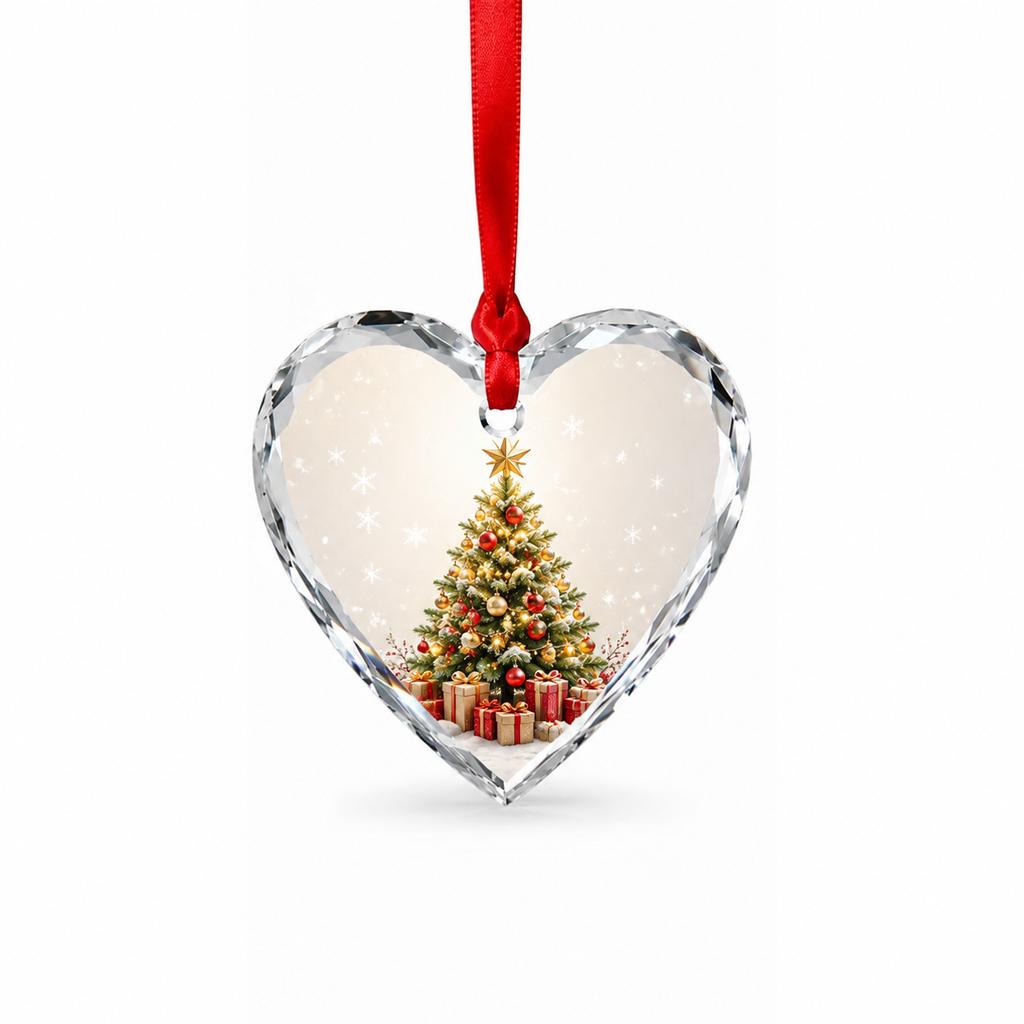 Custom Christmas Crystal Ornament Heart Shaped Hanging Glass Pendant Personalized Holiday Keepsake Gift