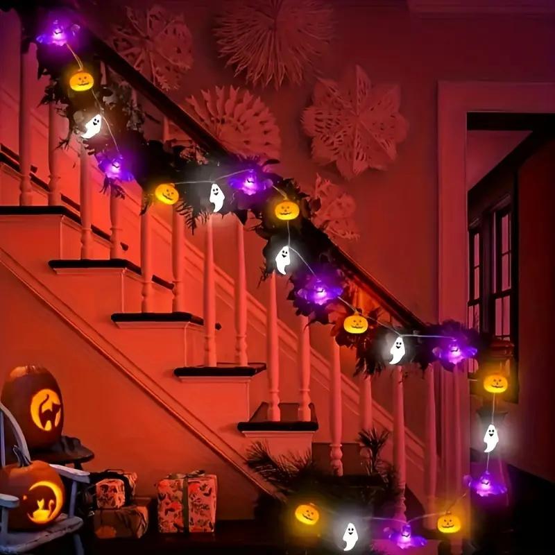 1pc Halloween Pumpkin Bat Ghost String Light 10/20/40LED Hanging Lamp Battery Powered For Home Bedroom Window Party Indoor Decor