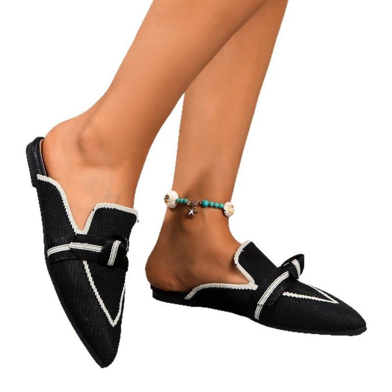 Pointed Large Size Flat Bottom Knitted Bag Head Half Slippers Women's Spring and Autumn New Lazy One-pedal Slippers