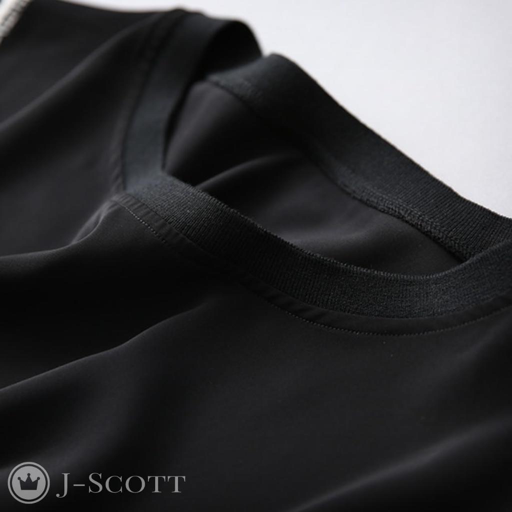 J-Scott Belted Striped Dress, Above Knee, Flared, Short Dolman Sleeves, Luxury Black, JS53-BK-M (Limited Stock)