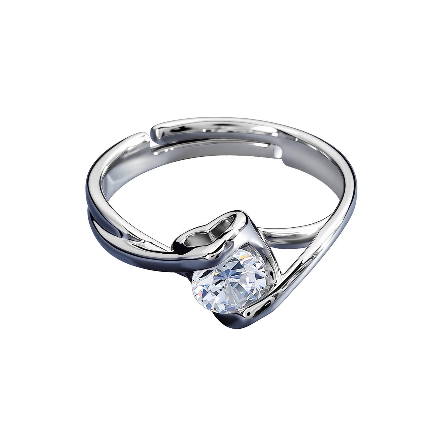 Korean Style Adjustable Single Diamond Open Ring, Eco-friendly Copper, Simple Cross Zircon Design. Open Adjustable