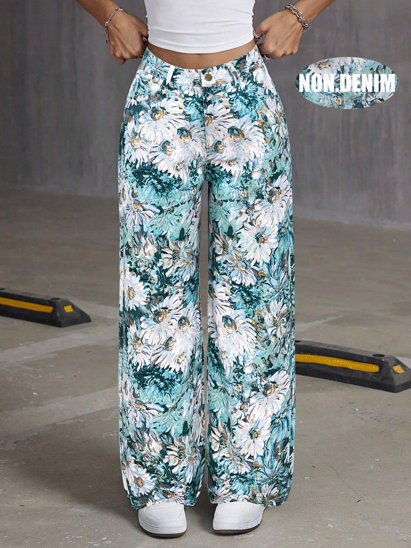 

Unisex Chamomile Floral Print Casual Pants for Spring/Summer M разноцветный