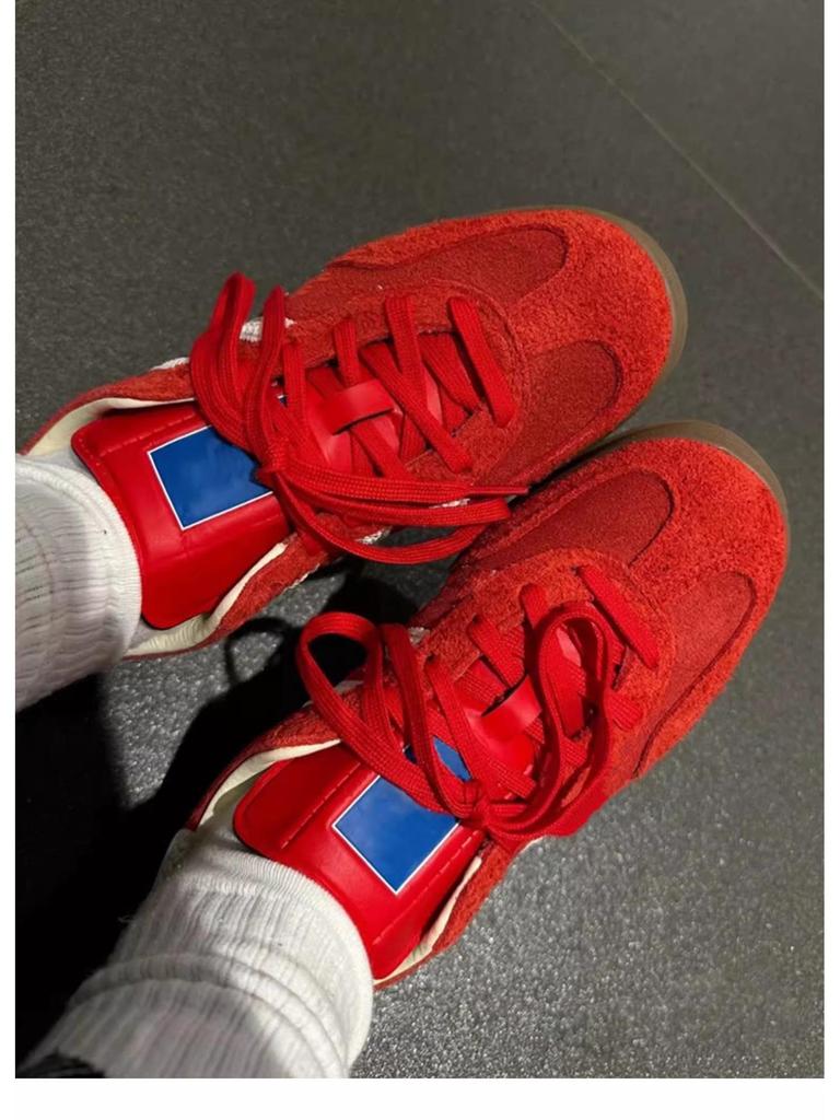 Retro Rote Schnür-Damen-Leder-Skate-Sneaker