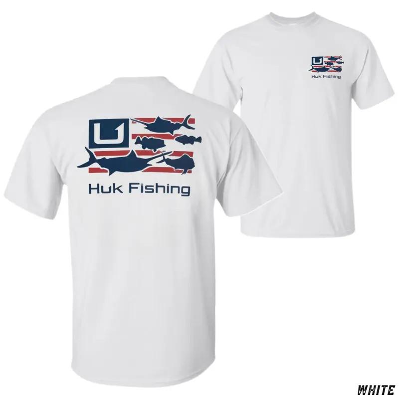 Huk Fishing Patriotic T-Shirt, American Flag Fish Graphic Tee, USA