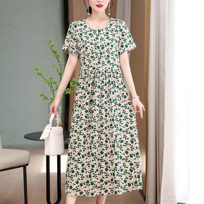 Elegantné dlhé šaty Ženy Letné Ležérne Vintage šaty s krátkym rukávom Kórejský štýl Dámske oblečenie s výstrihom