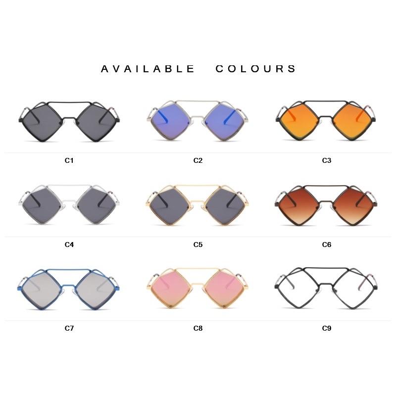 Vintage Steampunk Unisex Sunglasses Luxury Designer Punk Glasses Rhombus Alloy Frame Shades for Men and Women