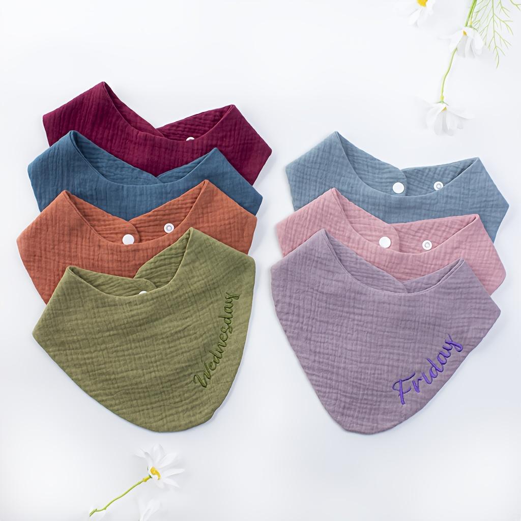 Soft Cotton Pet Dog Bandana Breathable Solid Color Triangular Scarf with Snap Button and Embroidery