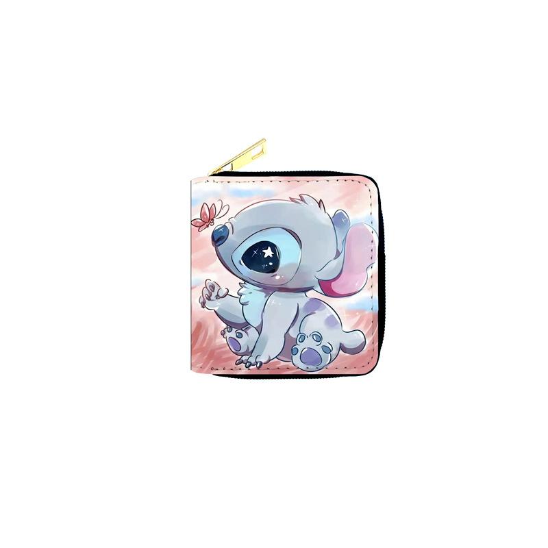 Stitch PU Leather Short Zip Wallet Cute Cartoon Coin Purse Card Holder ID Case for Students Women Blue 6pcs