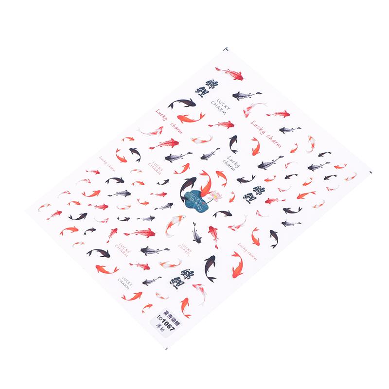 Red Koi Fish Goldfish 5D Nail Sticker Lettering 3D Stickers Chinese Nail Art Design Decal Nail Supplies