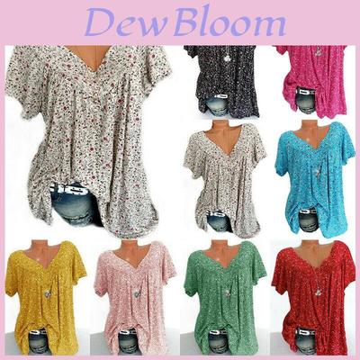 Stylish Women V Neck Floral Tee T-shirts With Plus Size Options For Summer Comfort