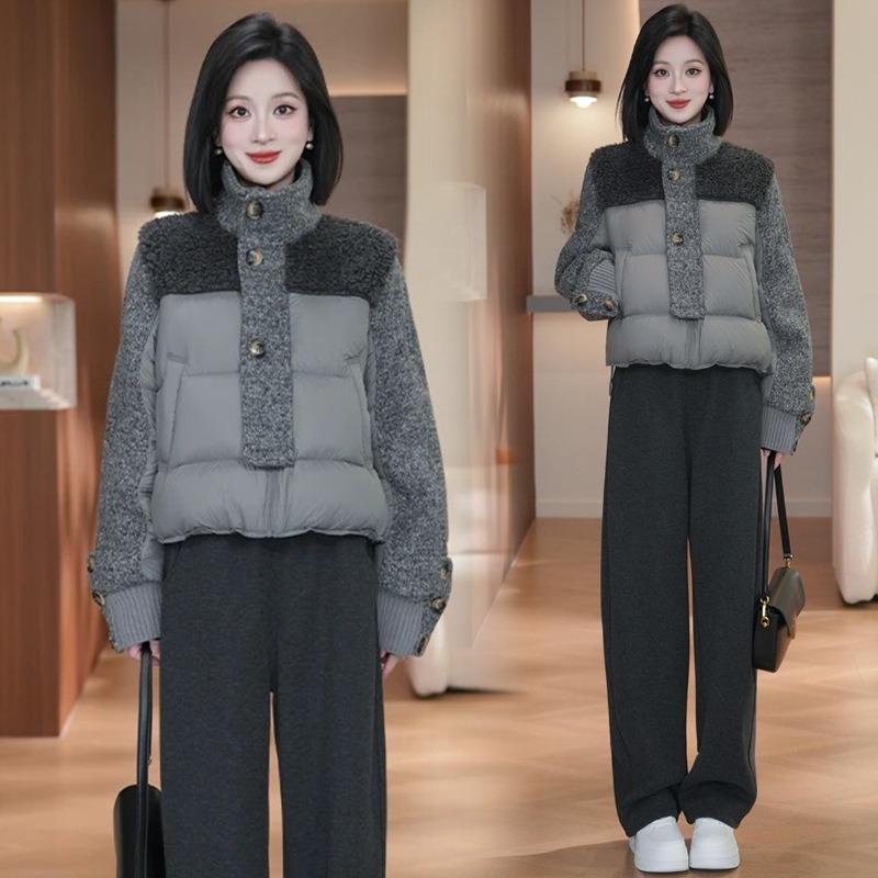 Lammwolle splicing Daunenbaumwolle gepolsterte Kleidung Damen, Winter neu dünn verdickt warm Stehkragen Baumwolle gepolsterte Jacke