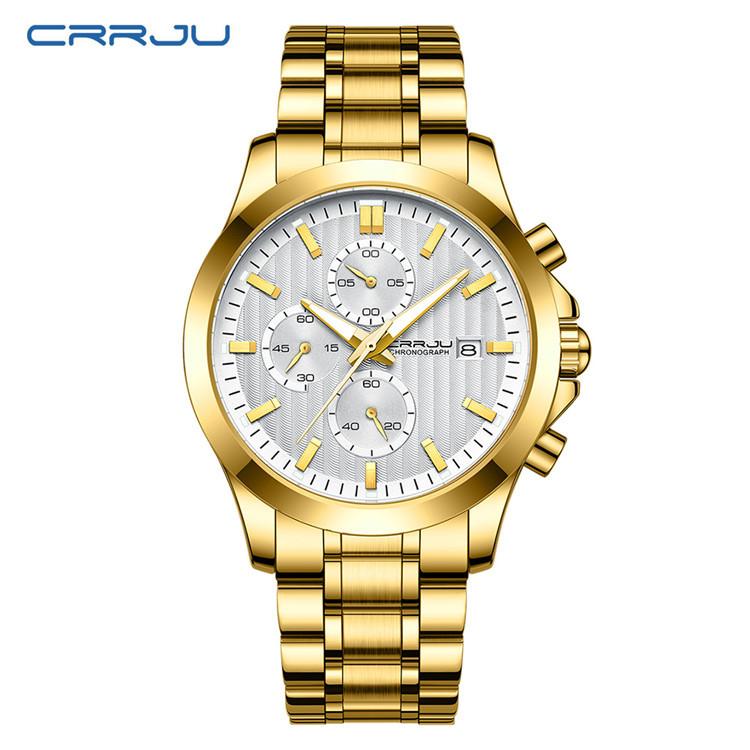 CRRJU New Watch 2310 Men's Watch Solid Stainless Steel with Simple Business Watch Atmosphere