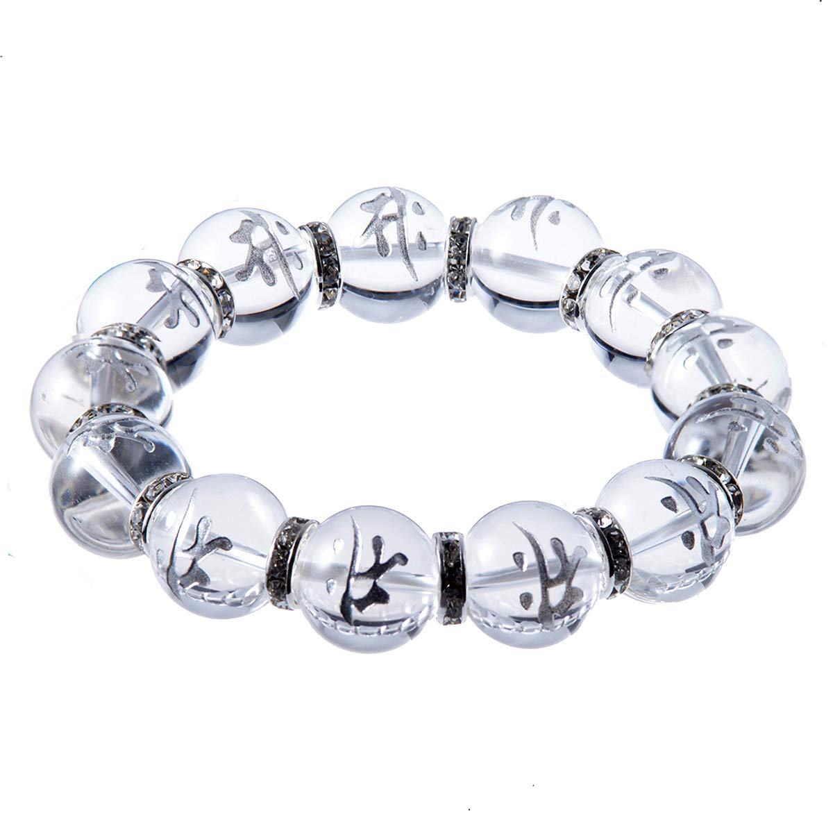 

Horse birth SAKU silver engraved guardian Sanskrit character quartz 16mm bracelet Seishi Bodhisattva natural stone [Ishiki] (horse) [b526_5] серый