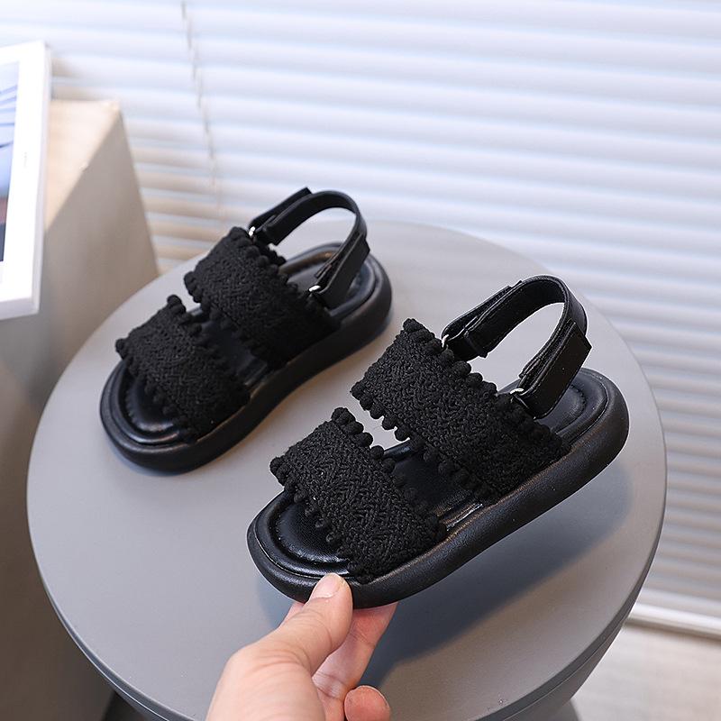 Kids Sandals Korean Style Fashion Girls Princess Shoes for Summer 2025 New Children Beach Shoes Soild Color Soft Sole Weave