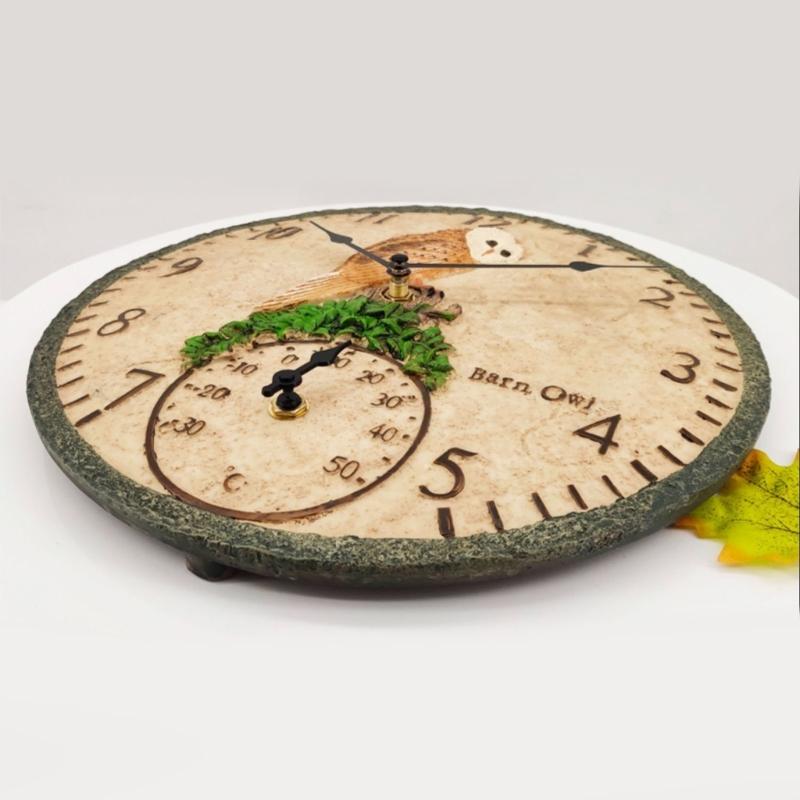 Gartenwanduhr für drinnen/draußen 12 Zoll Vintage Harzuhr mit Thermometer