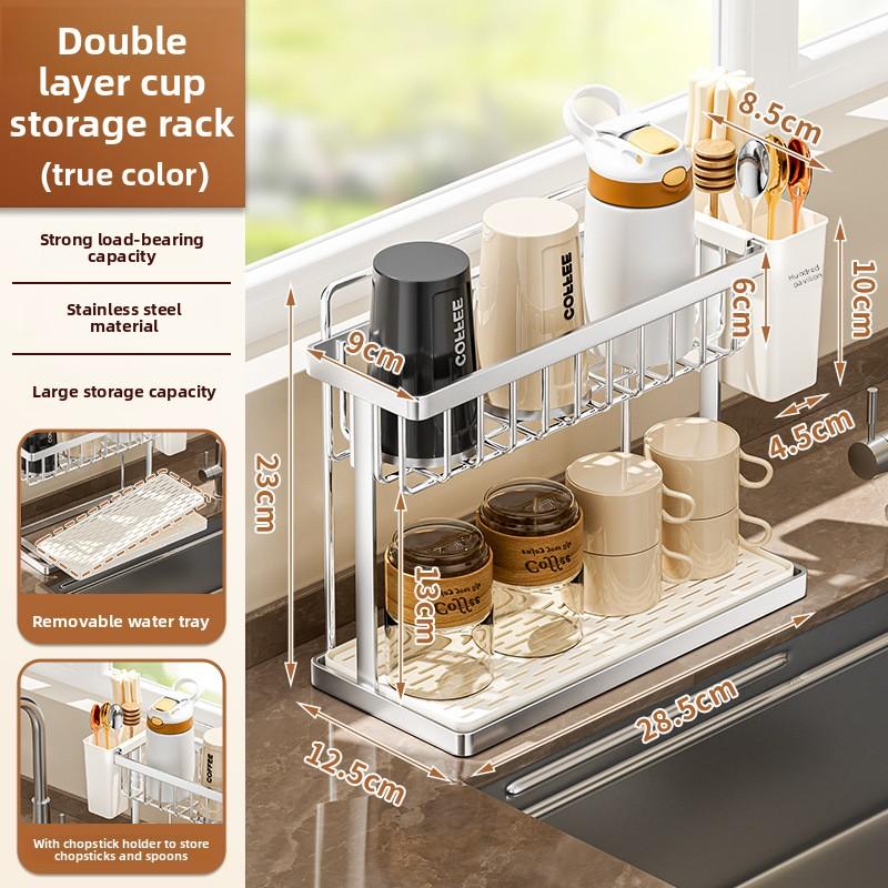Double-Layer Desktop Cup Holder Household Inverted Drainage Rack Tea Set And Tea Cup Storage Organizer Kitchen Accessories