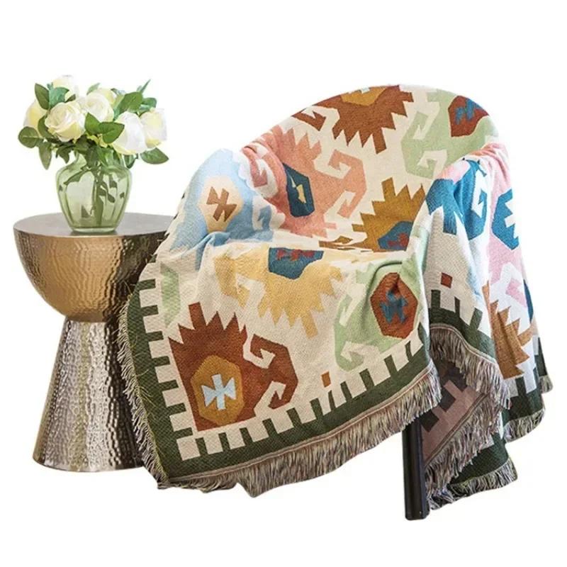 Ethnic Style Geometric Sofa Blanket Leisure Blanket Tapestry Soft Warm Cotton Blanket Spring And Autumn Light Sofa