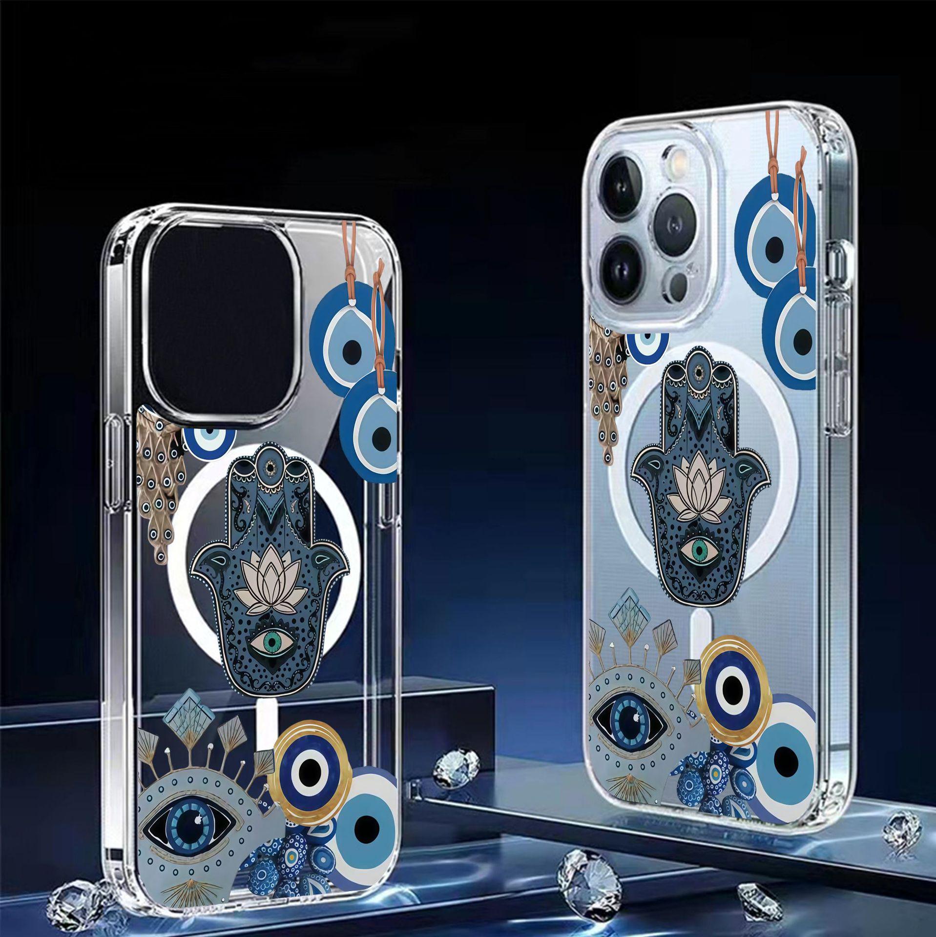 

Blue Eyes Magnetic Transparent Full Coverage Phone Case for iPhone 15/16/17 Pro Max iPhone 15 прозорий