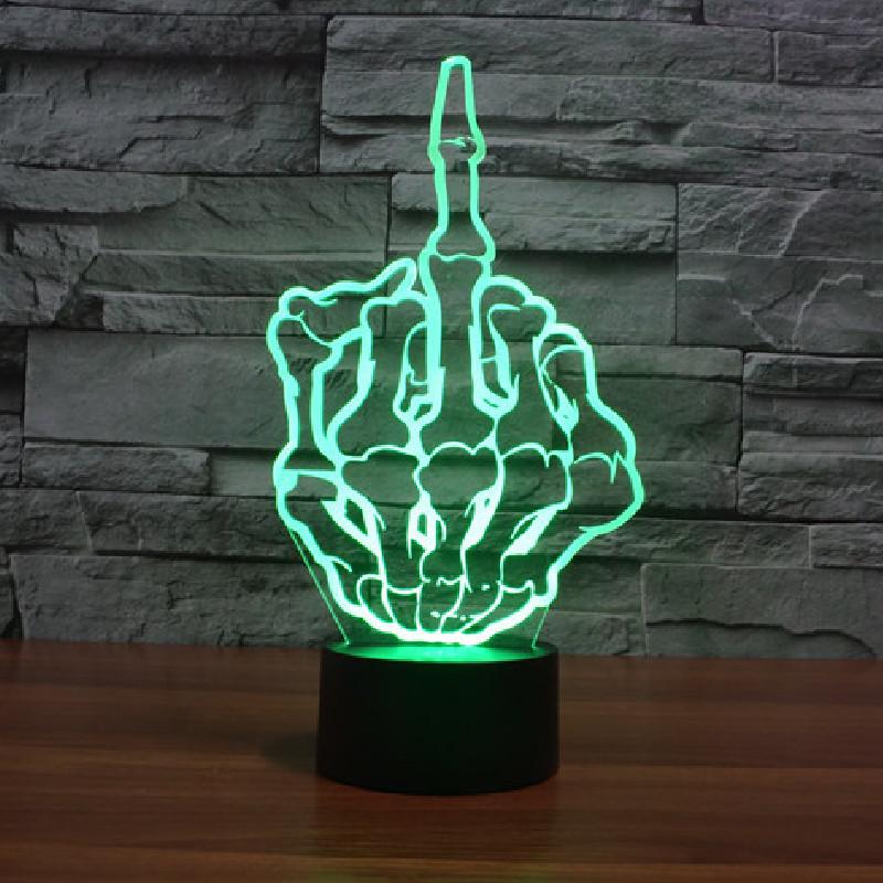 Hand Skull Middle Finger 7 Color Acrylic Led Night Light Touch Control Decorate
