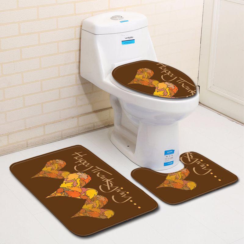 Thanksgiving Bathroom Toilet Three-Piece Floor Mat Doormat Bathroom Carpet