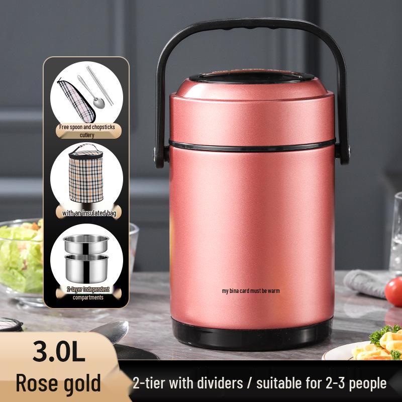 Winter Stainless Steel Insulated Multi-layer Lunch Box - Portable, Large Capacity, Keeps Food Hot for 24 Hours, Perfect for Home or Office.
