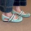 Fashion Retro Ballet Flats Women's Soft Leather Magic Tape Sport Mary Janes Ribbon Embellished Slip-On Bow Casual Shoes for Adults