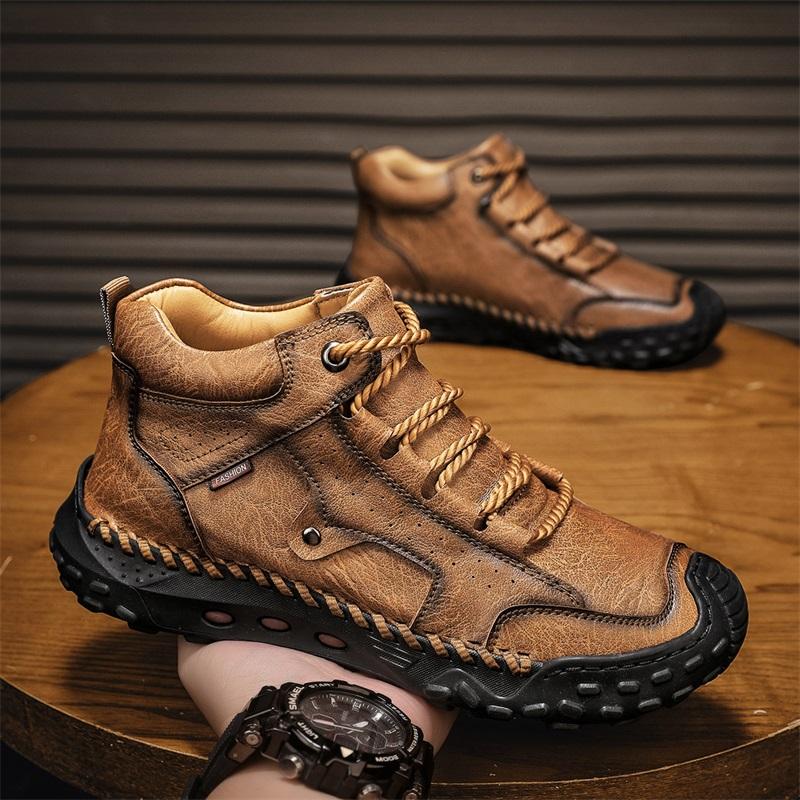 Spring/ AutumnMen's High-top Casual Sneakers Handmade Leather Shoes Plus Size 39-48