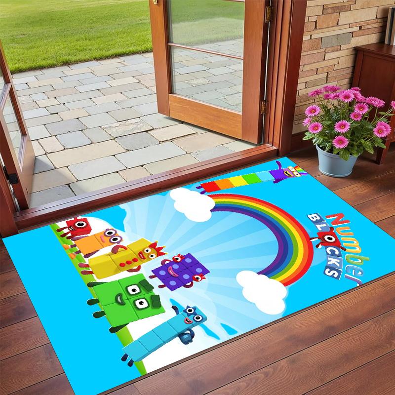Anti‑Slip Crystal Velvet Floor Rug, Numberblocks Design Carpet for Indoor Living Bedroom Home Decoration