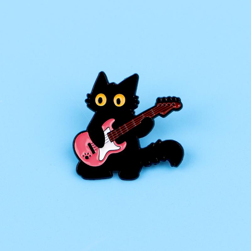 Kawaii Black Cat Enamel Pin Rock Guitar Music Brooches On Clothes Badge Bag Gothic Lapel Woman Men Jewelry Gifts For Friends