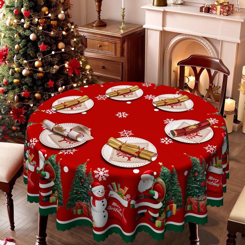 Christmas Red Tablecloths, Rectangular And Round Tablecloths, Christmas Snowman Gift Party Decorative Tablecloths