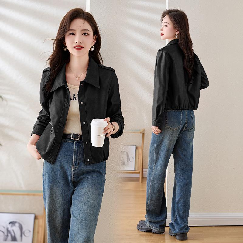 

Новая весенне-осенняя куртка из натуральной кожи для женщин, короткая модная дизайнерская тонкая и узкая куртка для невысоких людей 3XL