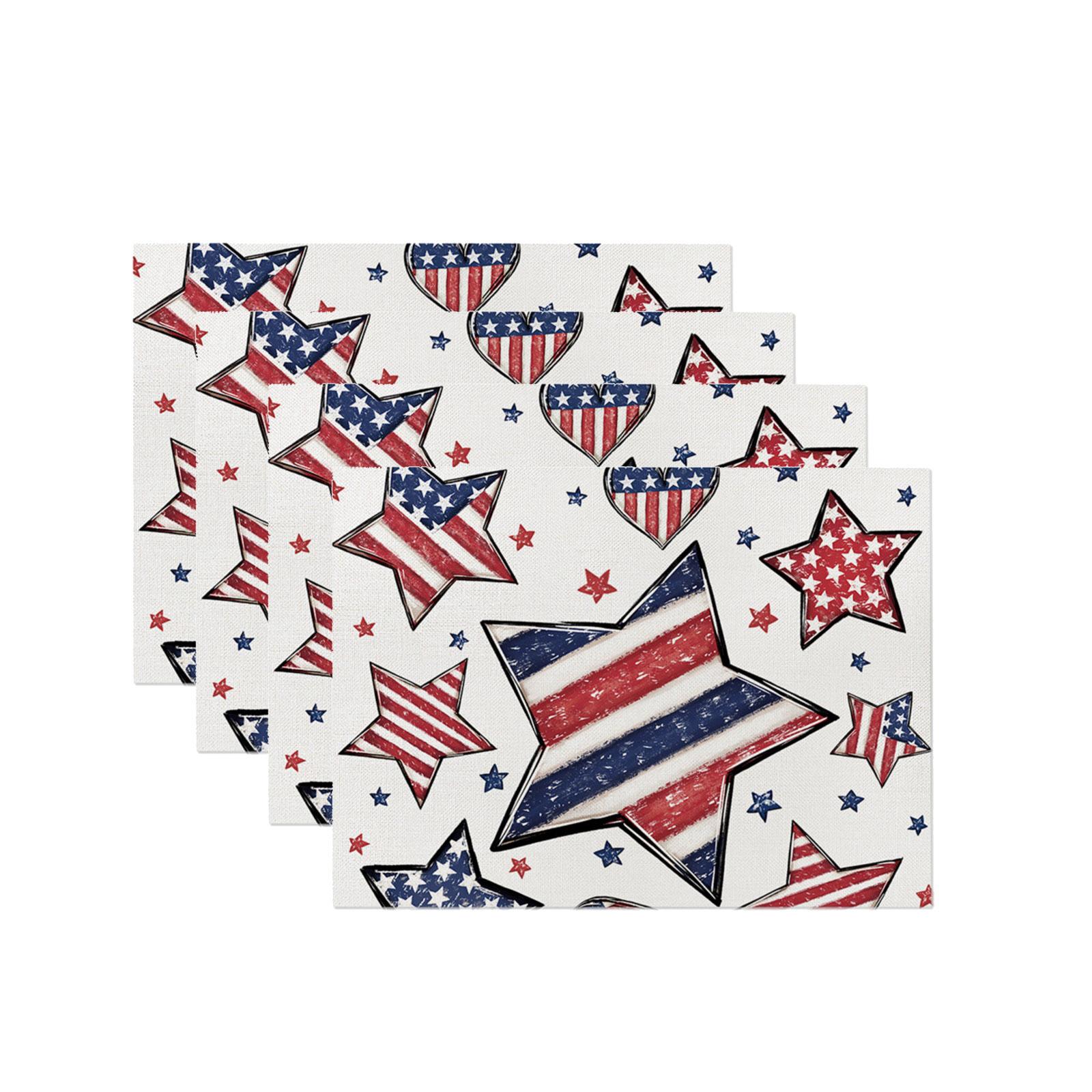 

Water Resistant Linen Blend Placemat Set of 4 American Flag Sunflower Print Heat Insulation Dining Table Mat 42x32cm for Home Kitchen Decor One Size