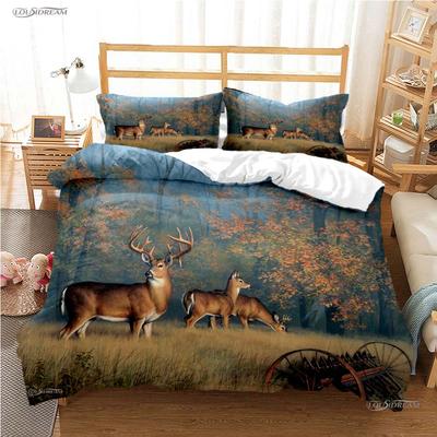 Housse de couette toutes saisons à motif animaux sauvages (cerf et gnou), ensemble de literie mignon, housse de couette douce et taies d'oreiller
