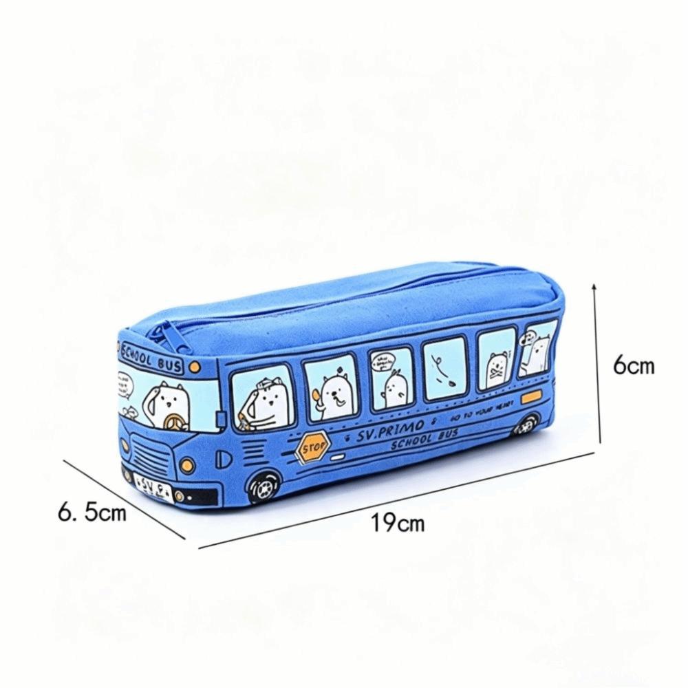 Zipper Closure School Bus Pencil Case Canvas Material Stationery Box Pen Bag Storage Use