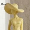 Cream Style Room Decor Woman Statue, Resin Art Sculpture for Living Mantel Shelf Decor, Modern Female Exquisite Carved Sculptures Figurine, Wide Brim