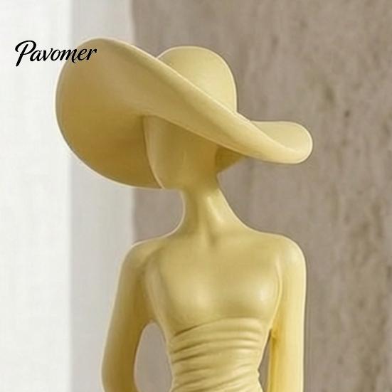 Cream Style Room Decor Woman Statue, Resin Art Sculpture for Living Mantel Shelf Decor, Modern Female Exquisite Carved Sculptures Figurine, Wide Brim
