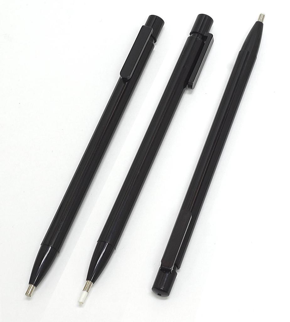 slim cowhide pen case eraser black and metal super slim set black 2-pack red, ultra-fine knock-type 3-mechanism ASRER15B-3M50K-B-2