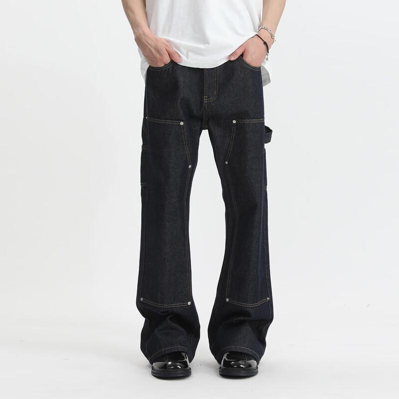 VOGUO RELAY Unisex Straight Multi-Pocket Denim Cargo Pants L