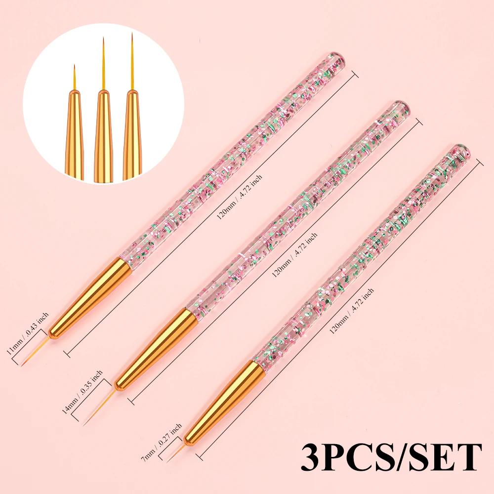 3pcs Nail UV Gel Brush Painting Pen Manicure Set DIY Ultra-Thin Line Drawing Pen Acrylic French Stripe Manicure Liner Brush Tool